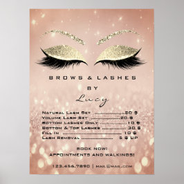 Glitter Rose Gold Smink Ögon Fransar Prislista Poster