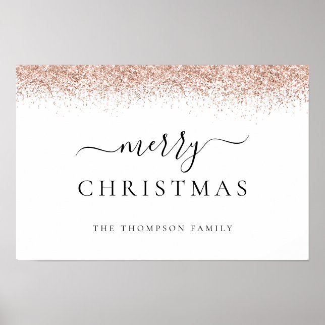 Glitter Rose Guld Namn Vitt God Jul Poster (Framsidan)