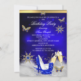 Glitter Royal Blue Butterfly Heels Guld Champagne Inbjudningar