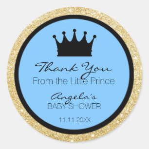 Glitter Royal Lil Little Prince Baby Shower Blue Runt Klistermärke