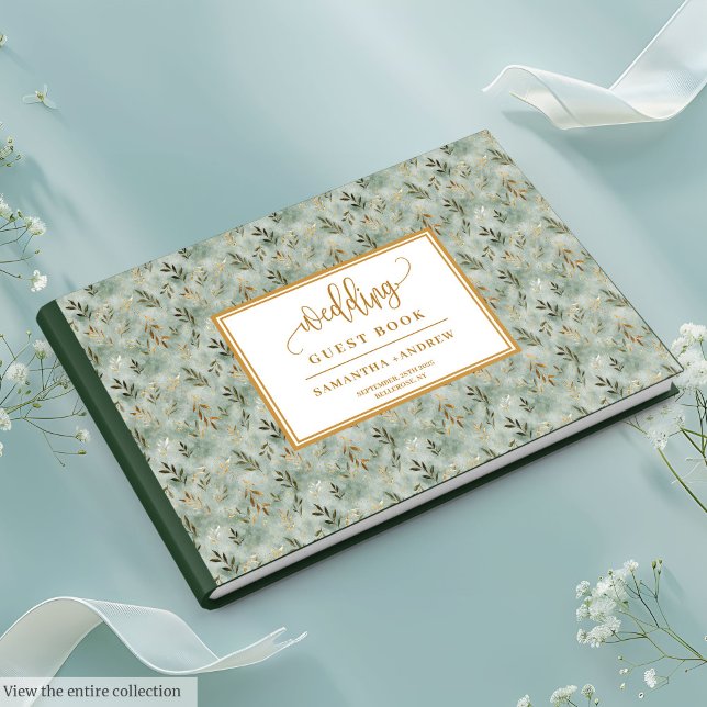 Glitter Sage Grönt och Guld Bröllop gäst Bok (Glitter Sage Green And Gold Wedding Guest Book)