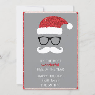 Glitter Santa med glasögon Julkort