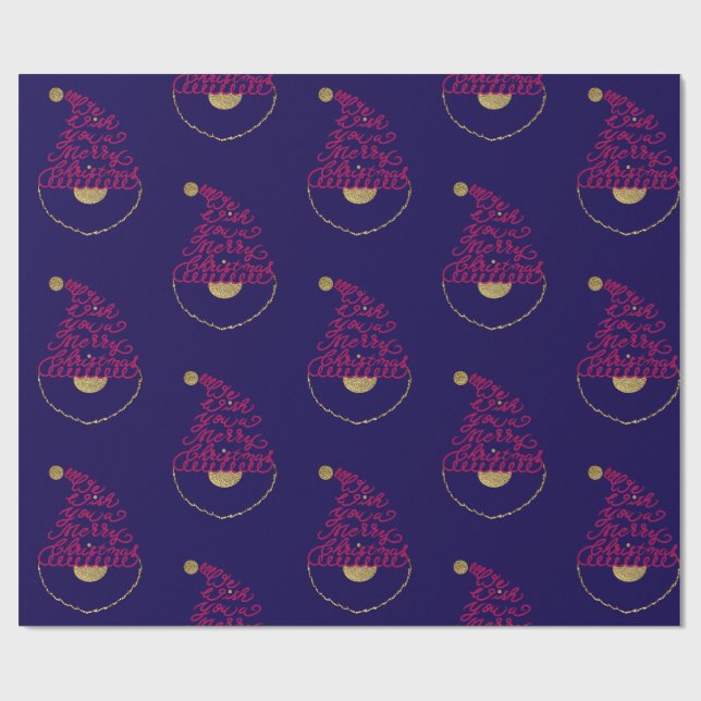 Glitter Santa Script Cute Modern Christmas  Presentpapper (Platt)