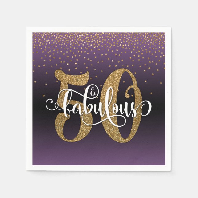 Glitter & Script 50 & Fabulous, Lila Black Ombre Pappersservett (Framsidan)