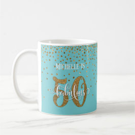 Glitter & Script 50 & Fabulous Over-turkos Kaffemugg