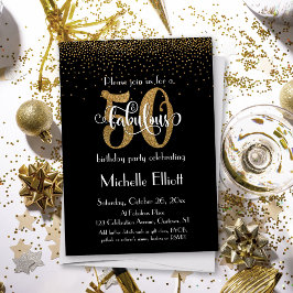Glitter & Script 50 & Fabulous på Black, födelseda Inbjudningar