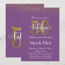 Glitter & Script 50 & Fabulous på Lila, födelsedag Inbjudningar