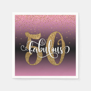 Glitter & Script 50 & Fabulous, Rosa Birthday Pappersservett