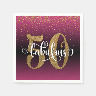 Glitter & Script 50 & Fabulous, Shock rosa Birthda Pappersservett
