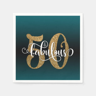 Glitter & Script 50 & Fabulous, Teal Birthday Pappersservett