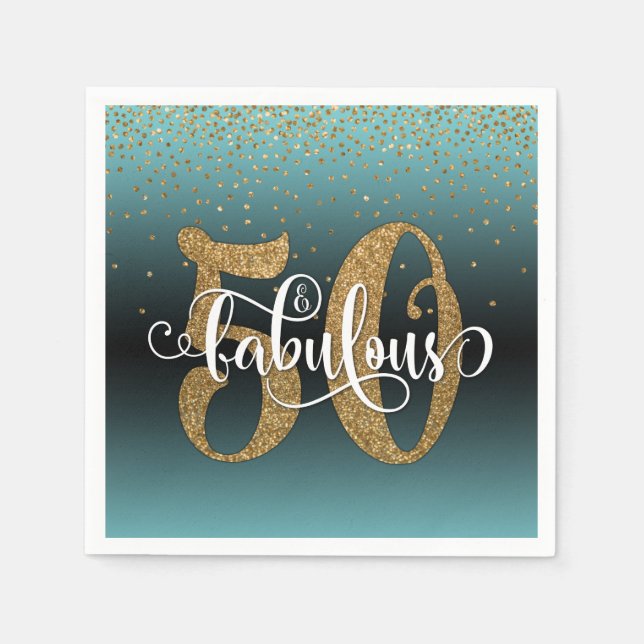 Glitter Script 50 & Fabulous Turquoise Black Ombre Pappersservett (Framsidan)