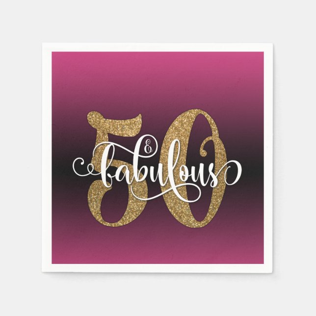 Glitter & Script 50 & Fantastisk, Hetrosa Födelsed Pappersservett (Framsidan)