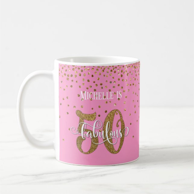 Glitter & Script 50 & Fantastisk över Rosa Kaffemugg (Vänster)