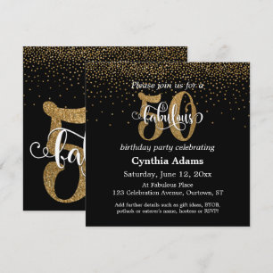Glitter & Script 50 & Fantastisk på svart, Födelse Inbjudningar