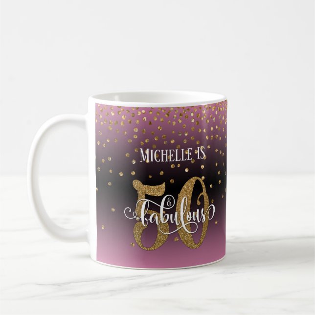 Glitter & Script 50 & Fantastisk, Rosa Svart Ombre Kaffemugg (Vänster)