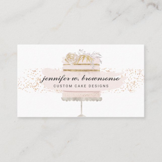 Glitter Script Tårta Blommig Bageri Patisserie Visitkort (Framsida)