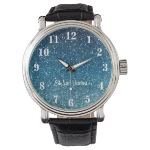 Glitter Seaside and Ocean Blue Gradient Personized Armbandsur