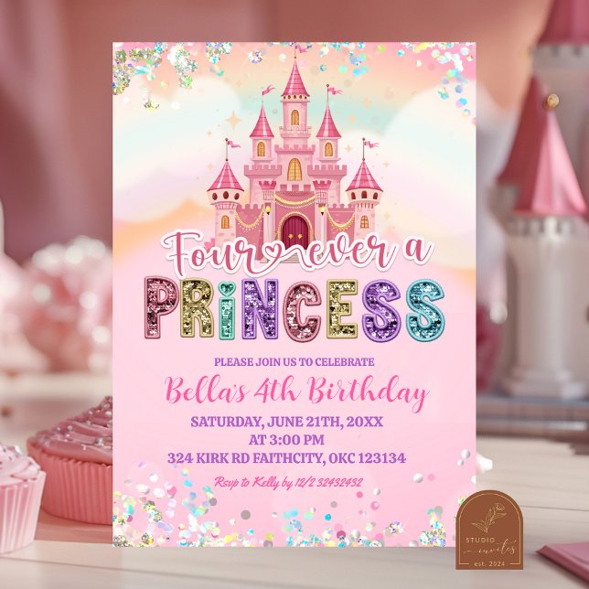 Glitter Sequin Fourever a princess birthday Inbjudningar (Skapare uppladdad)