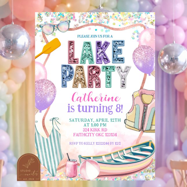 Glitter Sequin Lake Party Birthday invitation Inbjudningar (Skapare uppladdad)
