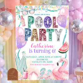 Glitter Sequin Pool Party Birthday invitation Inbjudningar