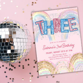 Glitter Sequin Rainbow 3-års inbjudan