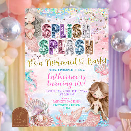 Glitter Sequin Splish Splash mermaid bash invitati Inbjudningar