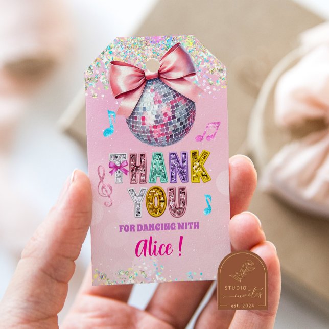 Glitter Sequins Disco Ball Girl Presentetikett (Skapare uppladdad)