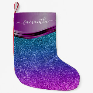 Glitter ser ut som Bright Lila Personlig Namn Liten Julstrumpa