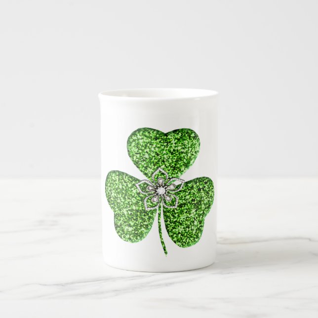 Glitter Shamrock and Flower Bone China Mugg Benporslin Mugg (Framsidan)