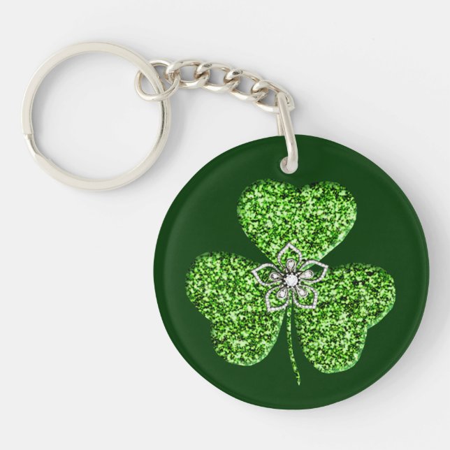 Glitter Shamrock and Flower Nyckelring (Framsidan)