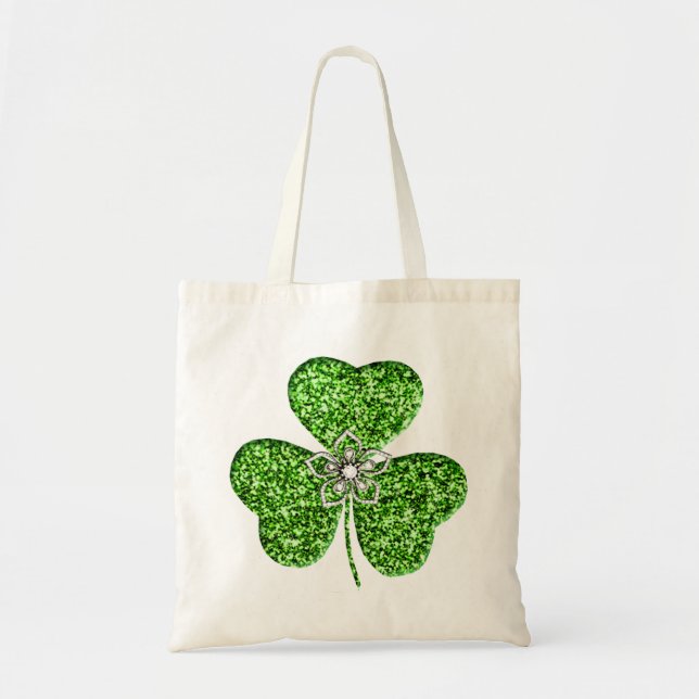 Glitter Shamrock and Flower Tote Bag Tygkasse (Framsidan)