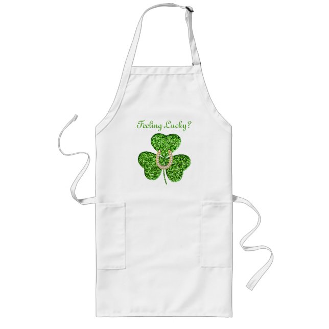 Glitter Shamrock and Horseshoe Apron Långt Förkläde (Framsidan)