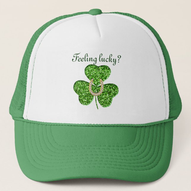Glitter Shamrock and Horseshoe Hat Truckerkeps (Framsida)