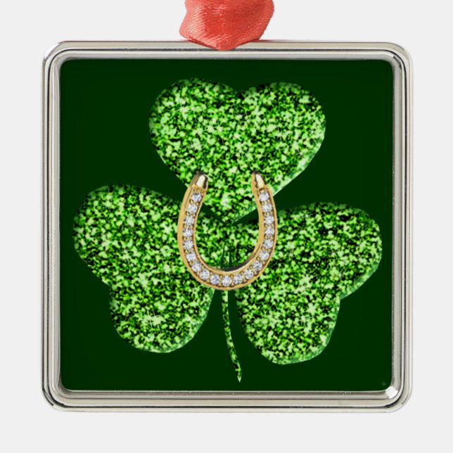 Glitter Shamrock and Horseshoe Square Ornament (Framsidan)