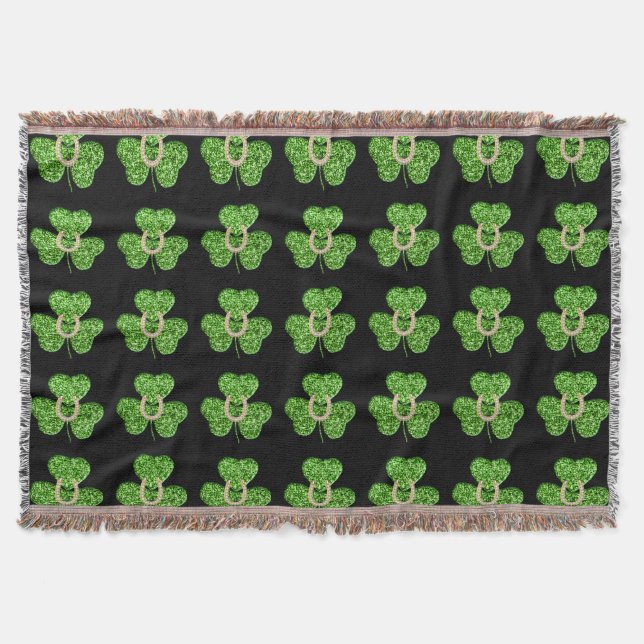 Glitter Shamrock and Horseshoe Throw Blanket Filt (Framsidan)