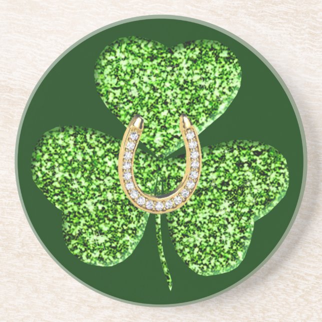 Glitter Shamrock and Horseshoe Underlägg Sandsten (Framsidan)