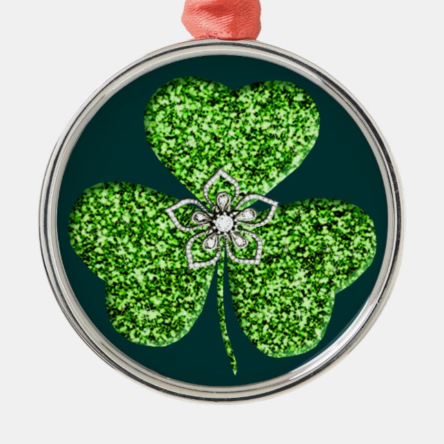 Glitter Shamrock och blomma, rund prydnadsföremål Julgransprydnad Metall (Framsidan)