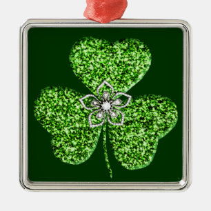 Glitter Shamrock och Flower Square Ornament