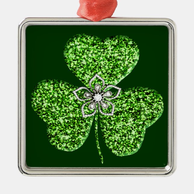 Glitter Shamrock och Flower Square Ornament (Framsidan)