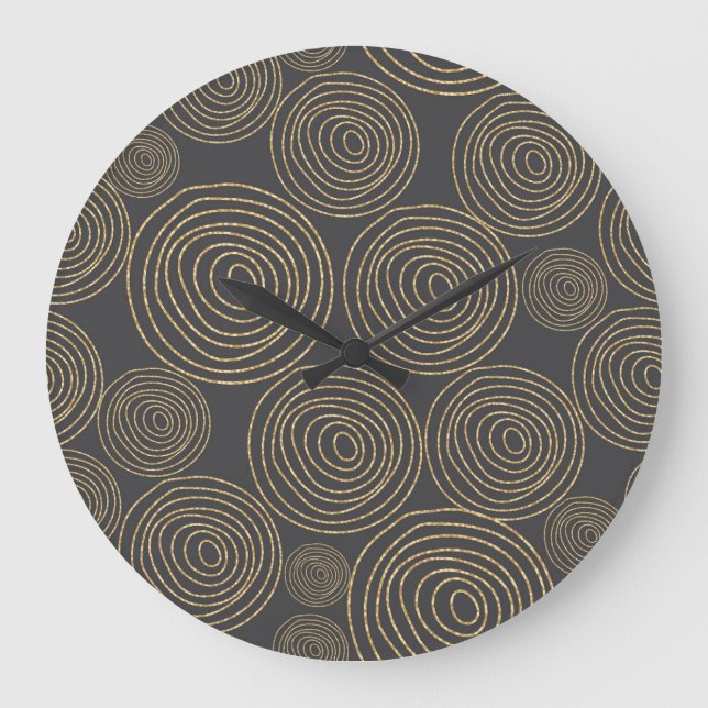 Glitter Shimmer Spiral, Guld Circles. Stor Klocka (Framsida)