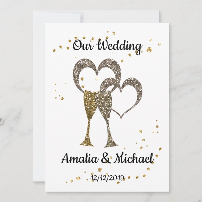 Glitter shine-sekvin-glasögon Champagnehjärprar Inbjudningar (Framsida)