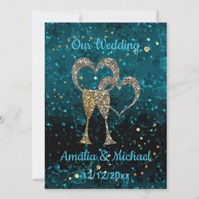 Glitter shine-sekvin-glasögon Champagnehjärprar Inbjudningar (Framsida)