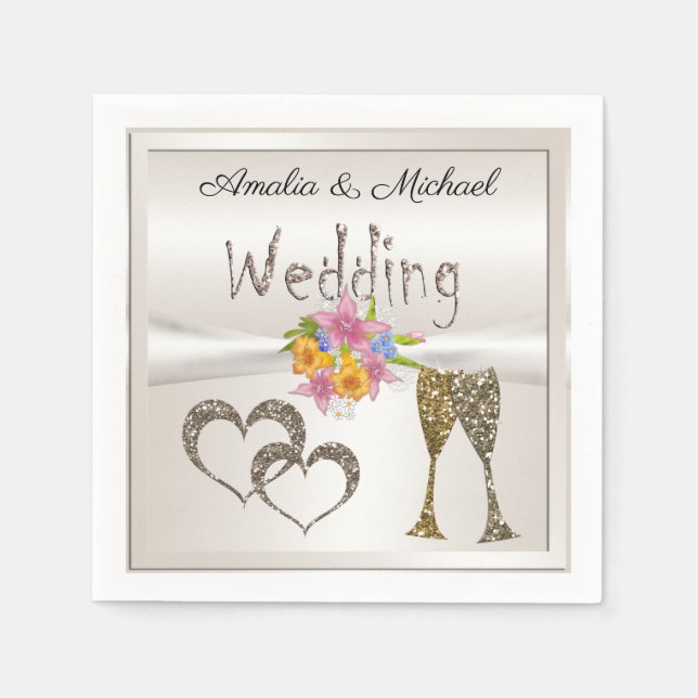 Glitter shine-sekvin-glasögon Champagnehjärprar Pappersservett (Framsidan)