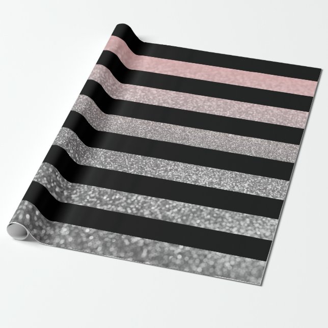 Glitter shine sekvin silver rosa grått svart rand presentpapper (Utrullad)