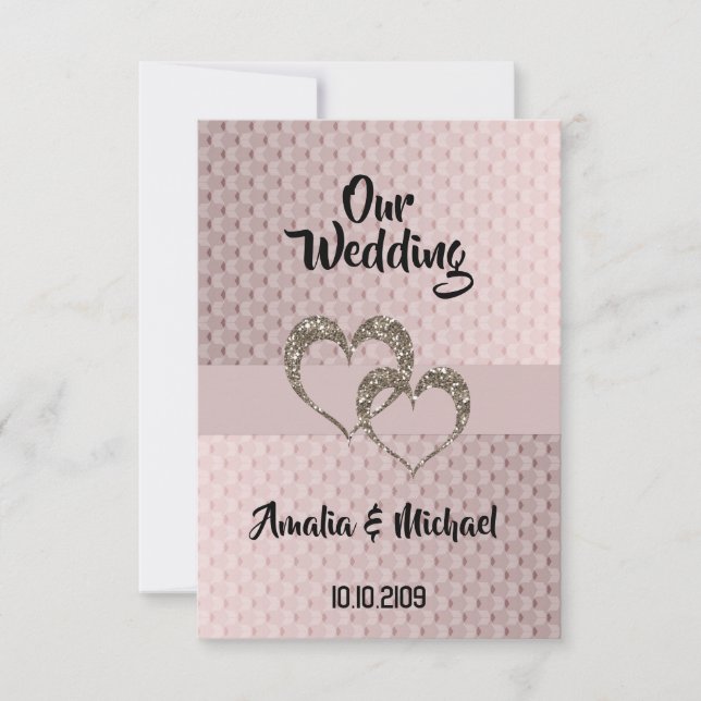 Glitter shine sekvin två hjärtan bröllop kärlek pe inbjudningar (Framsida)