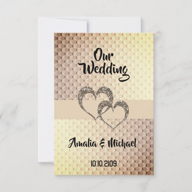 Glitter shine sekvin två hjärtan bröllop kärlek pe inbjudningar (Framsida)