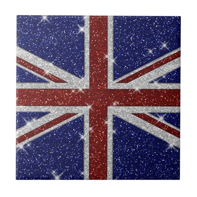 Glitter Shiny Gnistra Union Jack Flagga Kakelplatta (Framsidan)