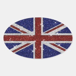 Glitter Shiny Gnistra Union Jack Flagga Ovalt Klistermärke