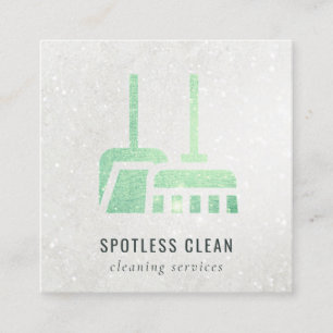 Glitter Shiny Neon Grönt Broom Städning Service Fyrkantigt Visitkort