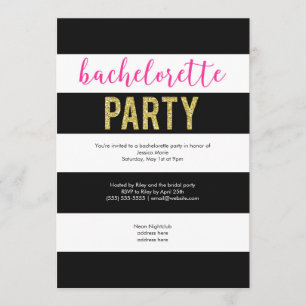 Glitter Shock rosa Black Rand Bachelorette Party Inbjudningar